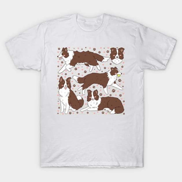 Cute brown border collie dog pattern T-Shirt by Yarafantasyart